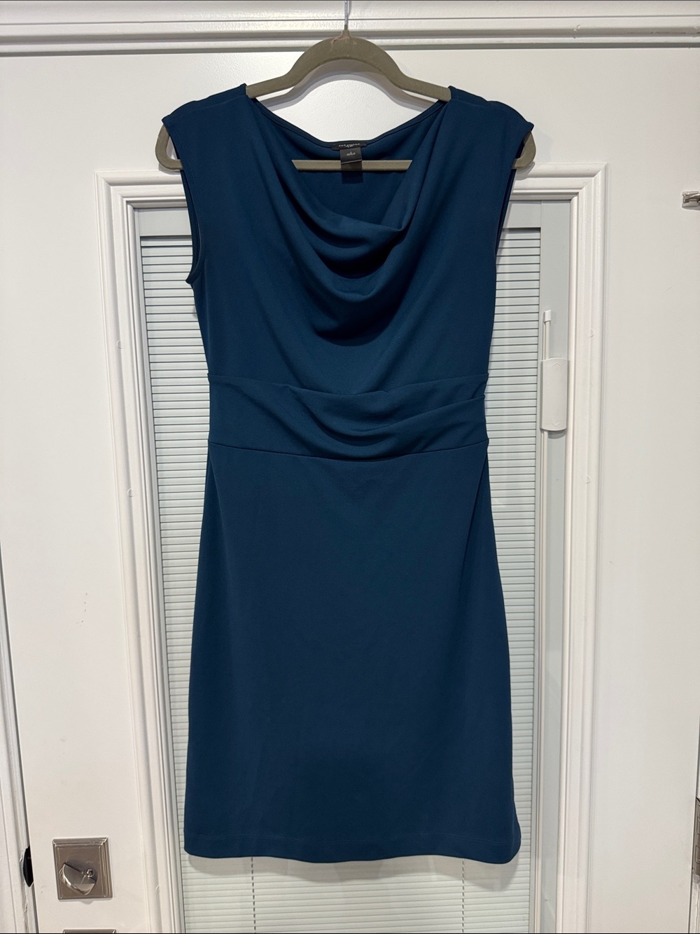 Ann Taylor Sleeveless Cowl Neck Midi Dress in Deep Teal Blue